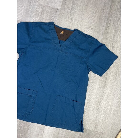 Carhartt Turquoise Ribstop Utility Scrub Top Double Breadt Pocket Size S - Picture 3 of 8